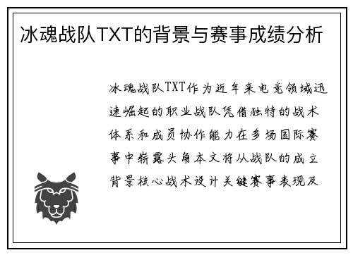 冰魂战队TXT的背景与赛事成绩分析