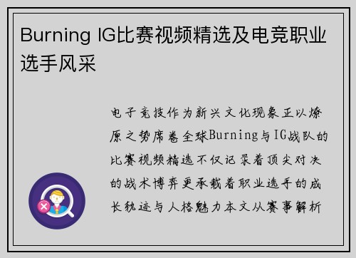 Burning IG比赛视频精选及电竞职业选手风采