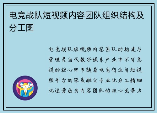 电竞战队短视频内容团队组织结构及分工图